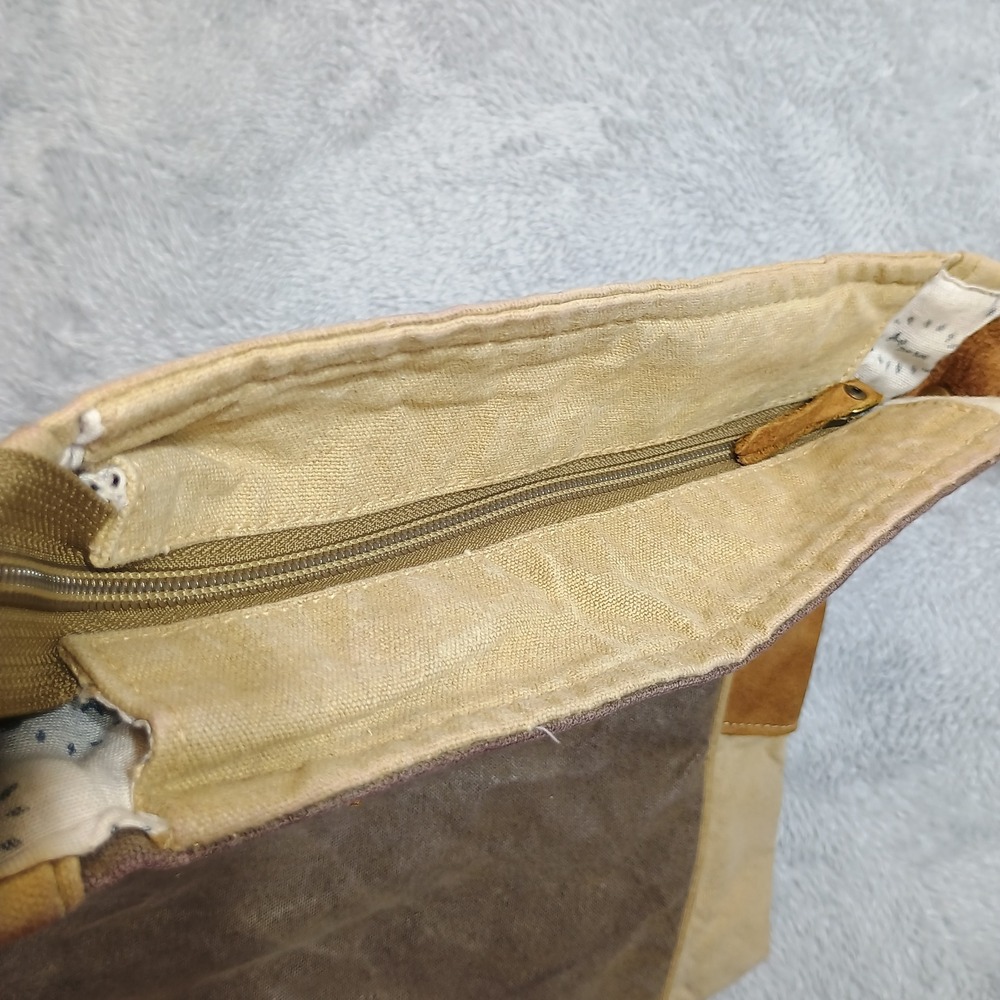 Myra Bag Crossbody Bag Womens Medium Tan Brown Upcycled Canvas Leather Rustic - Picture 5 of 9